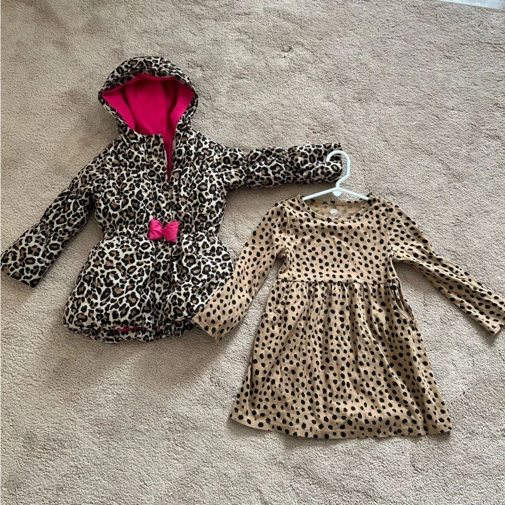 Place 1989 Leopard Print Puffer Jacket Pink Bow‎ 2T Winter Warm Cozy sz 3T